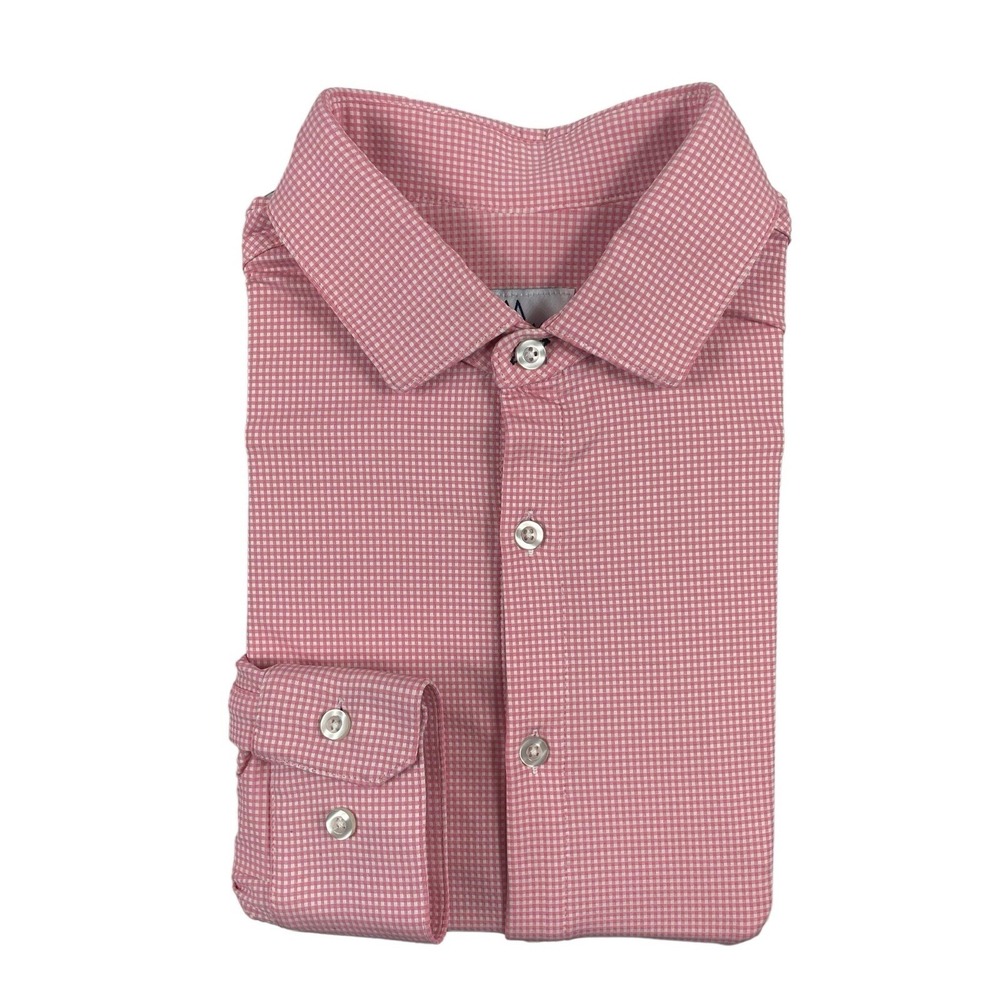 Mizzen + Main Pink White Checked Performance Mens Trim Fit Button Front Shirt M